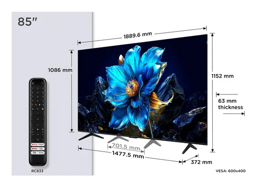 TV TCL QLED P79K 85 4K Smart TV Google TV Métallique