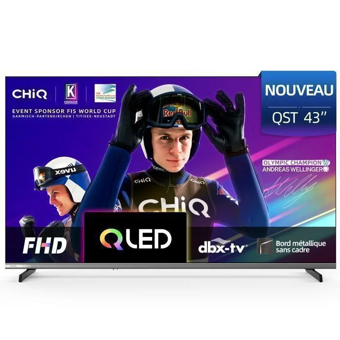 CHiQ L43QST 43 Pouces Smart Google TV QLED 2K FHD avec HDR10 ALLM VRR pour Jeu MEMC Ultra Fin Dolby Audio Wi FI
