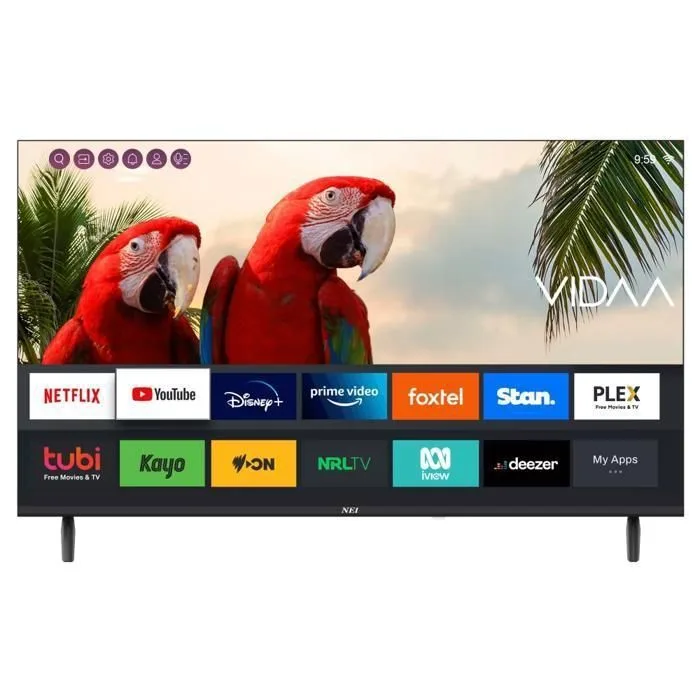 NEI 43NE6901 Téléviseur LED 4K UHD 109 cm Intelligent Wi Fi 24 GHz 5 GHz VIDAA OS Mode Hôtel Classe E