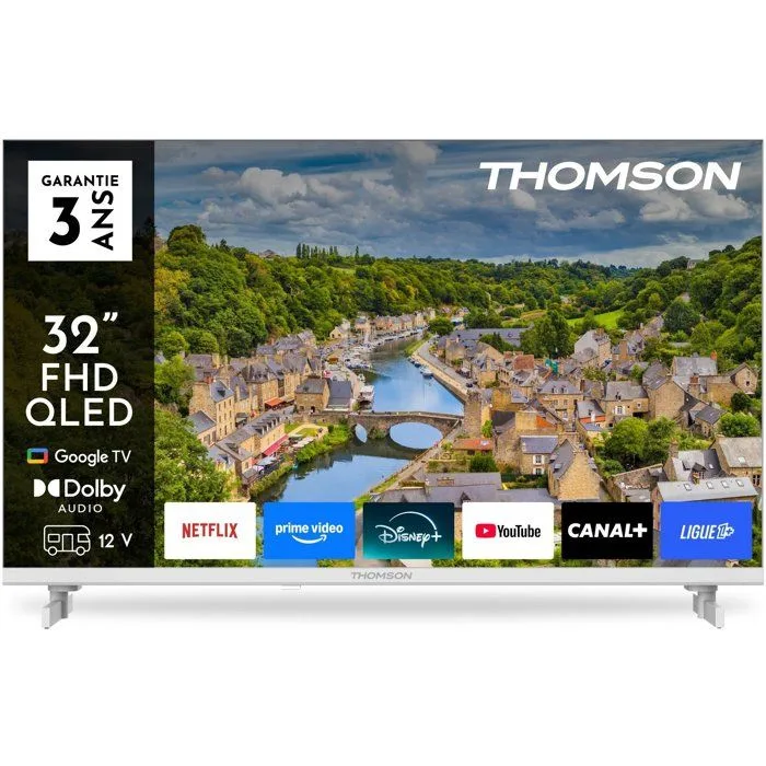 Thomson 32FQG3S15CW TV QLED 32 (80 cm) Full HD 1920x1080 Adaptateur 12V Google TV 3xHDMI 1.4 WiFi